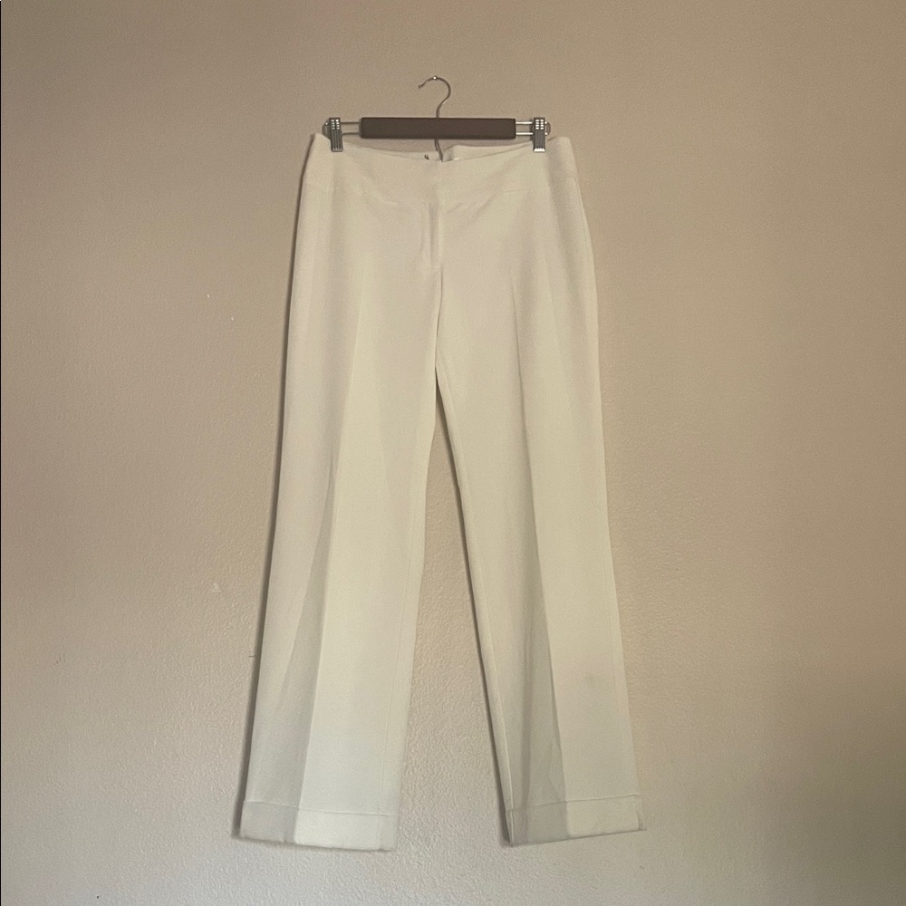 WHBM Wide Leg Cuffed Lined Trousers Cream Size 8, Work Wear, FLAW Lining Tear